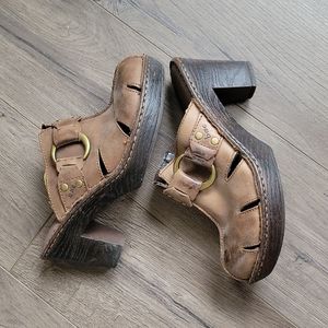 b.o.c. brown slip on clog mules